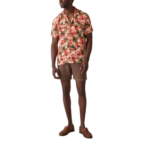 NEW FAHERTY short sleeve reserve basque camp shirt in wildwood poppy